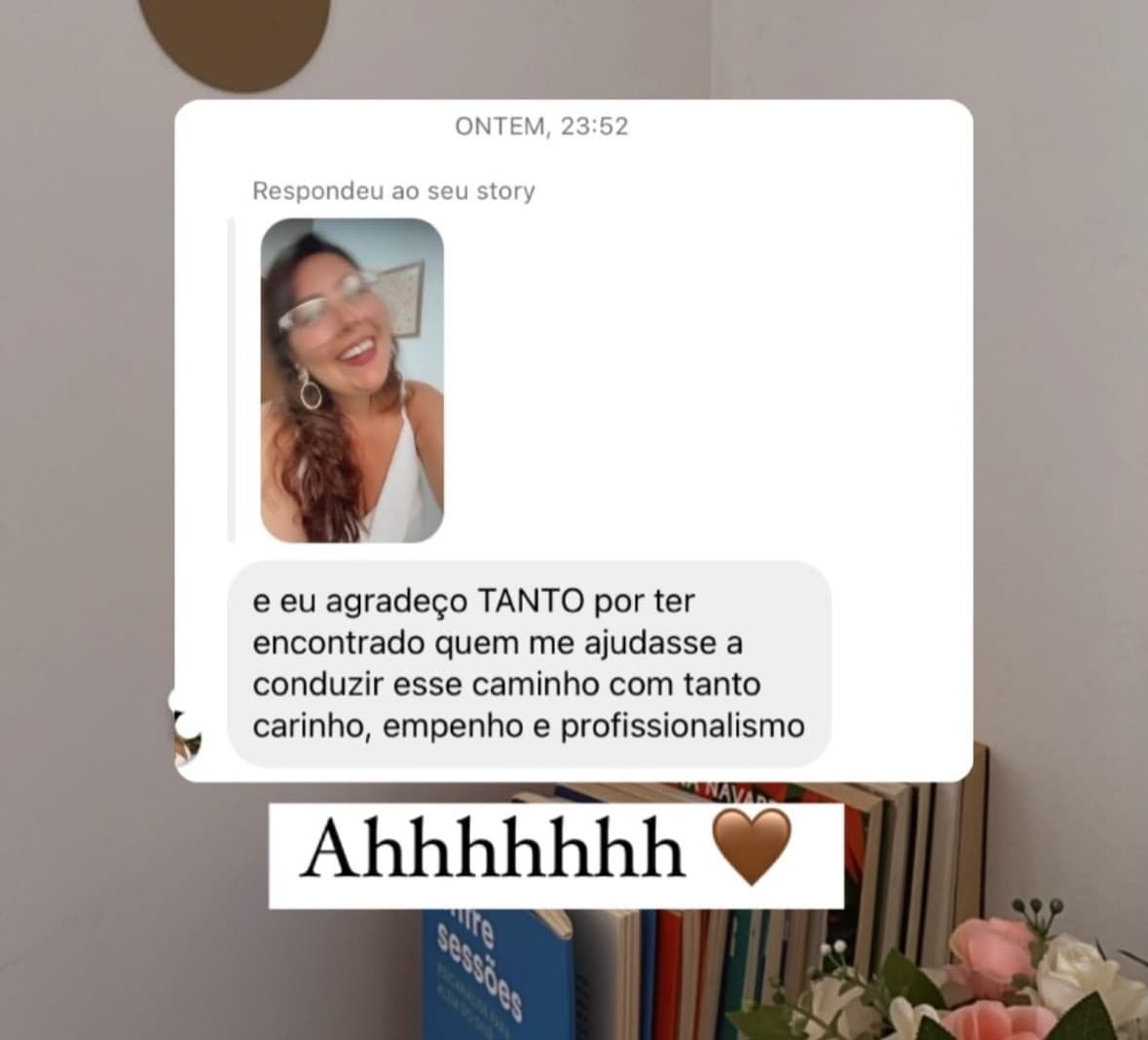 Depoimento agradecendo pela condução do processo terapêutico com coragem e acolhimento