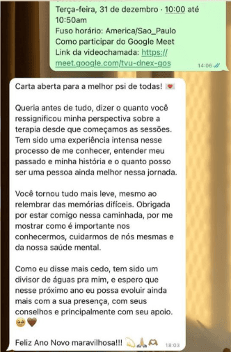 Carta aberta de paciente sobre ressignificar a perspectiva da terapia