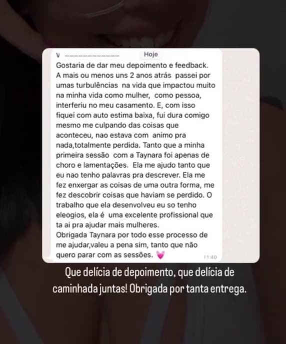 Depoimento sobre autoestima, casamento e reencontro pessoal no processo terapeutico